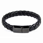 Schwarzes Lederarmband mit Schließe aus poliertem Edelstahl