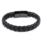 Schwarzes Lederarmband mit Schließe aus poliertem Edelstahl