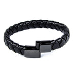 Schwarzes Lederarmband mit Schließe aus poliertem Edelstahl