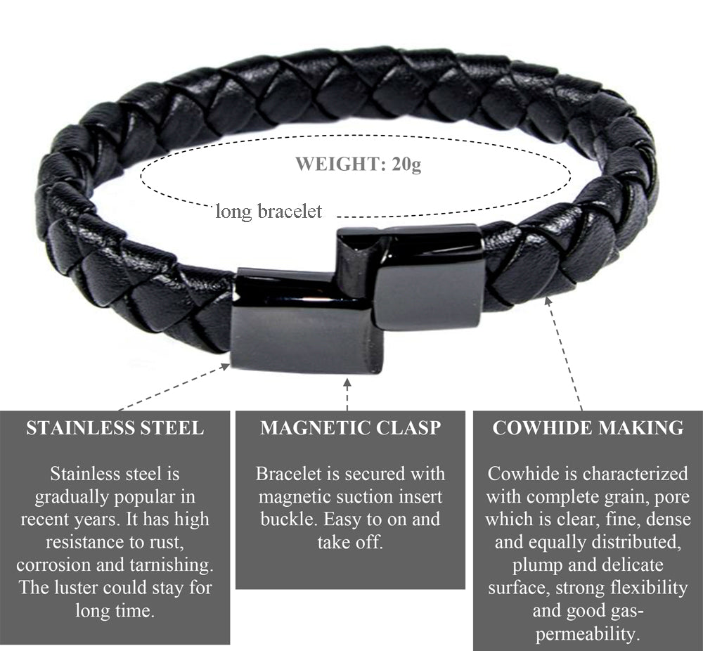Schwarzes Lederarmband mit Schließe aus poliertem Edelstahl
